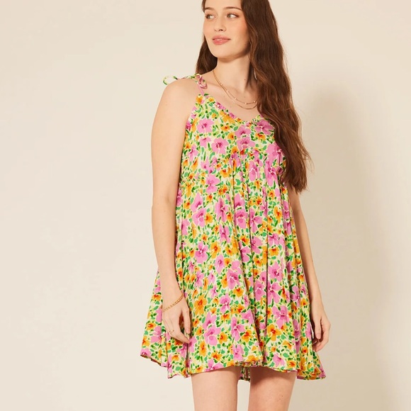 Patrons of Peace Dresses & Skirts - Patrons of Peace Malibu Floral Babydoll Dress Spaghetti Shoulder Ties, Large